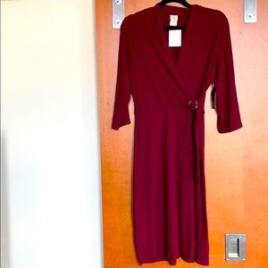 Maroon a line wrap midi dress